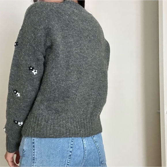 Madewell 3/4 Zip Floral Gray Sweater - Picture 2 of 5